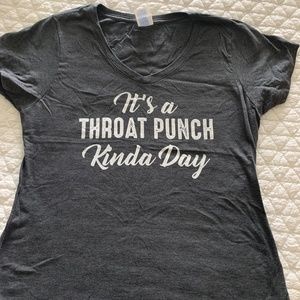 Gray V neck t shirt THROAT PUNCH